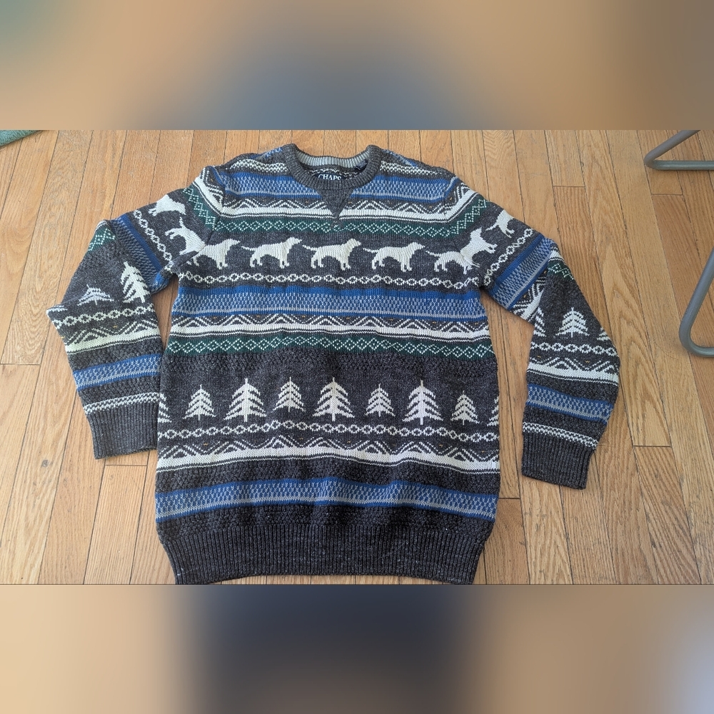 Chaps Tree And Dog Patterned Sweater